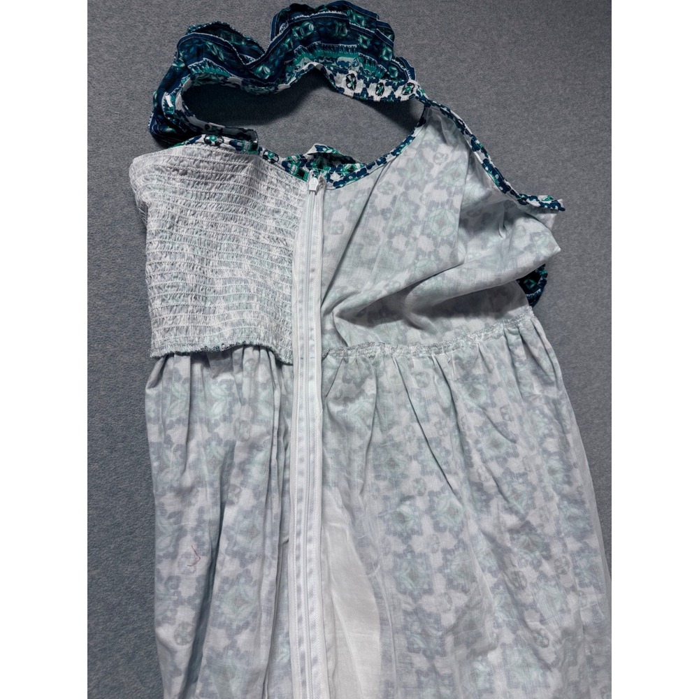NWT Lucky Brand Womens Teal Blue Geometric Floral Tiered Maxi Dress  L - Picture 15 of 16